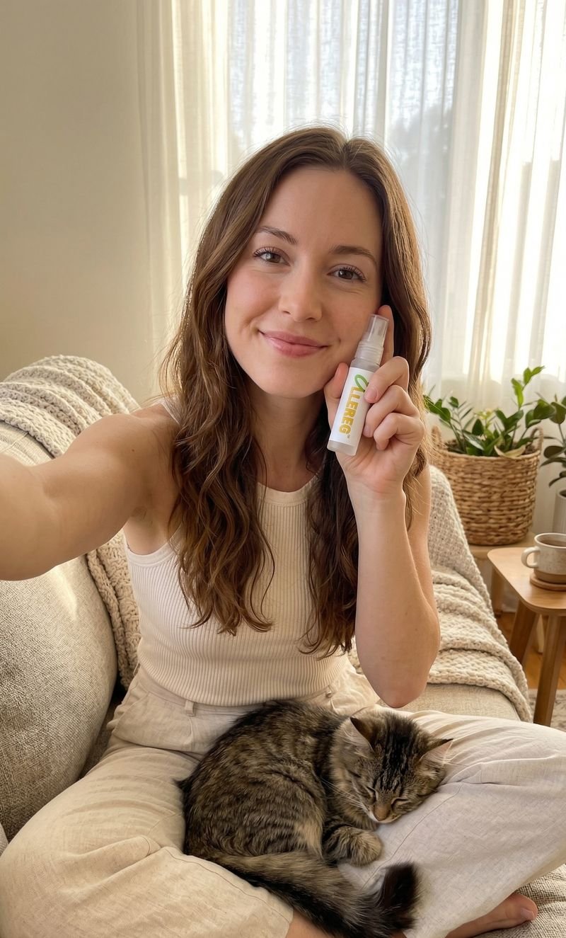 Phụ nữ với m&egrave;o, cầm xịt OLLEREG